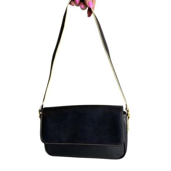 Y2K Liz Claiborne Black Mini‎ Shoulder Bag With Contrast Stitching - Picture 2 of 10
